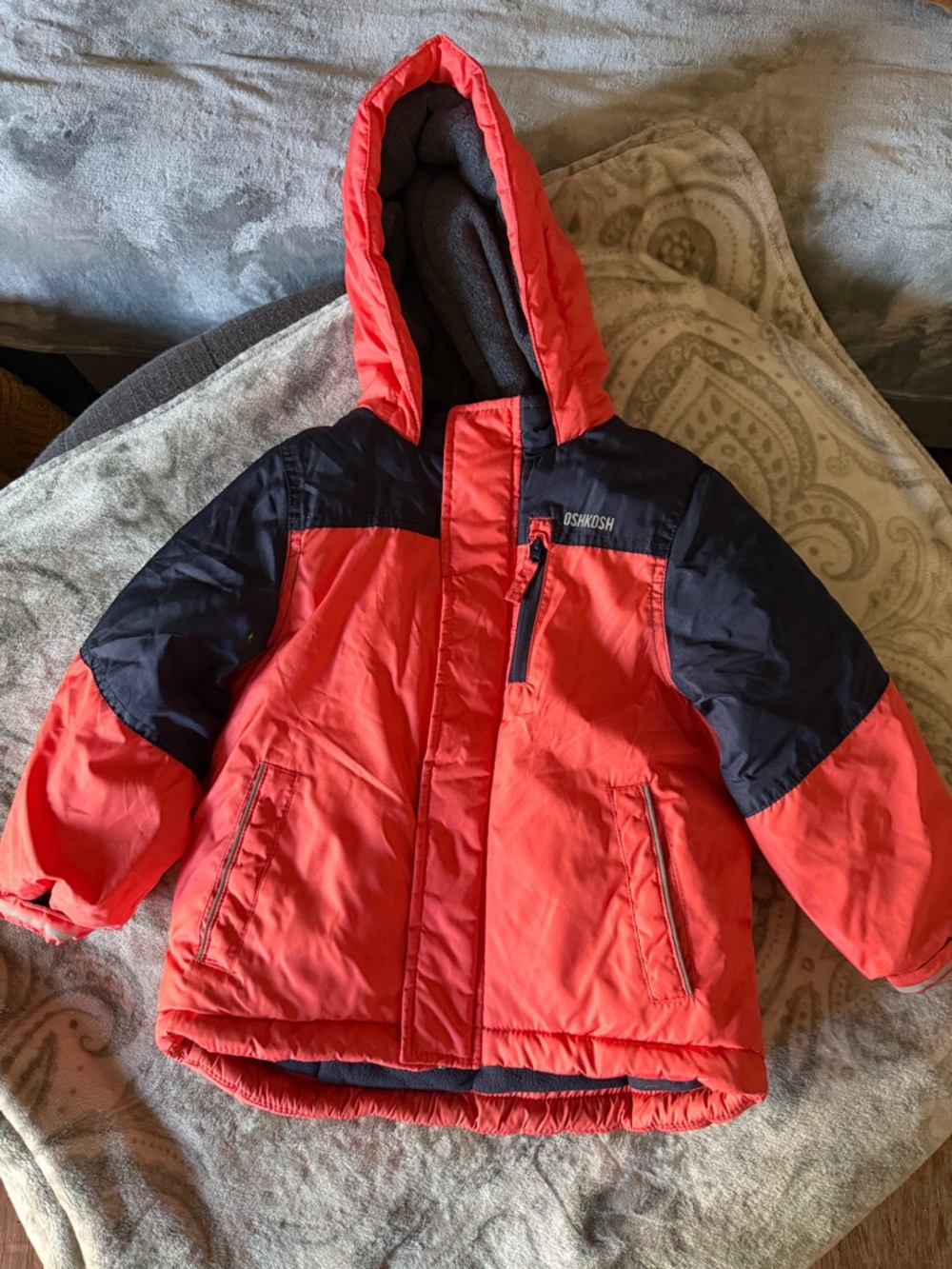 OshKosh B'gosh Red and Black Kids Puffer Coat with Hood